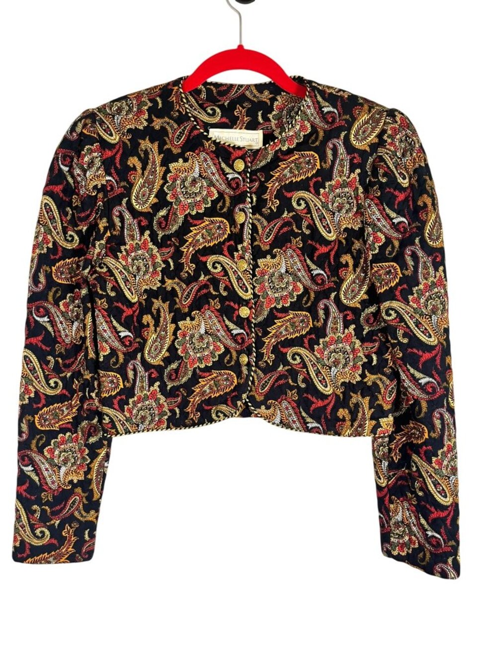 Colorful Quilted Crop Jacket 6 Paisley Boho Metallic Indie Folk Peasant Festival